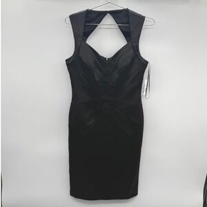 Jessica Simpson NWT Black Midi Sheath Satin Dress Keyhole Bandage Bodycon Size 8